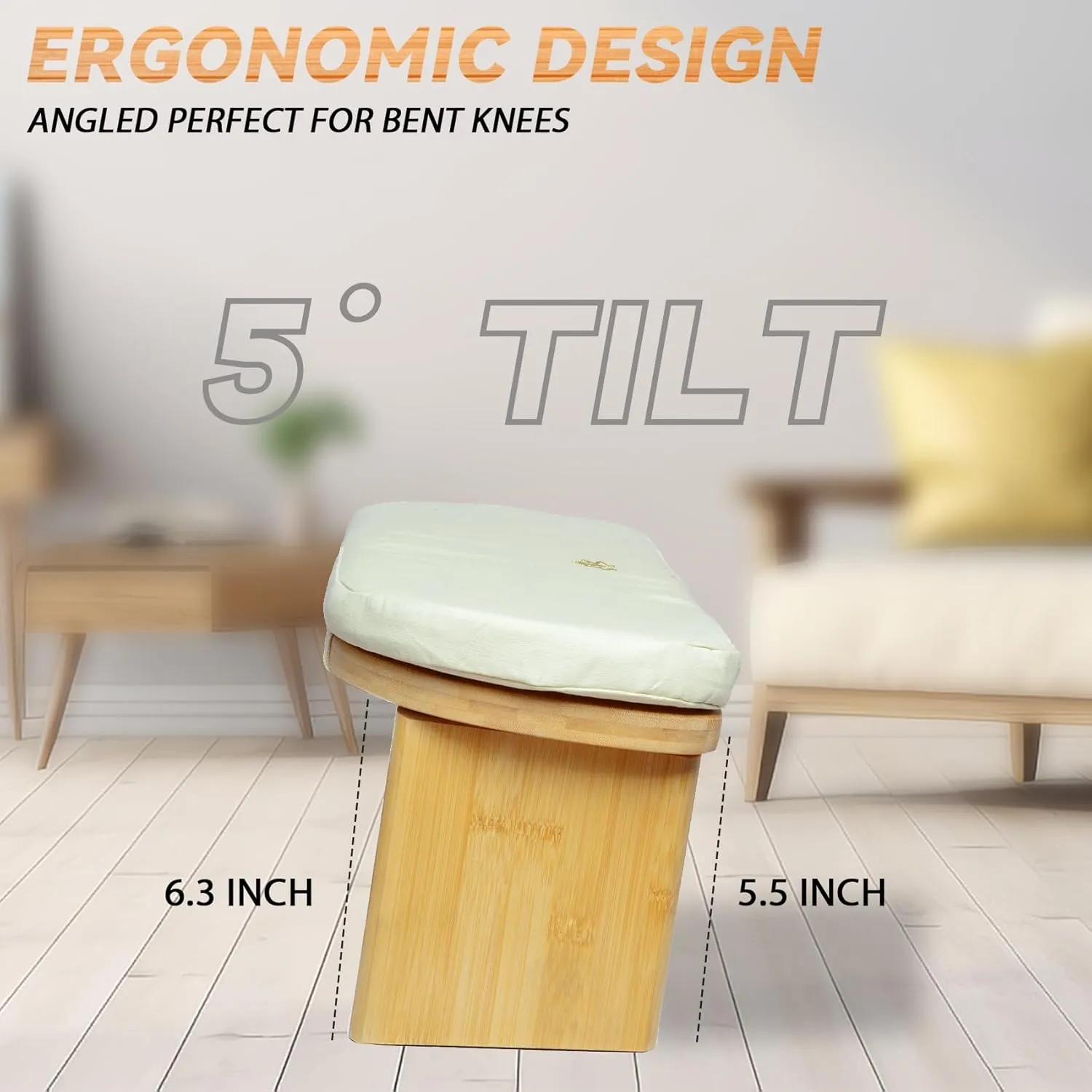 Meditation Bench, Bamboo Meditation Stool, Folding Kneeling Meditation Bench, Seiza Prayer Bench, Prayer Bench with Meditation Cushion, Kneeling Stool (Beige)