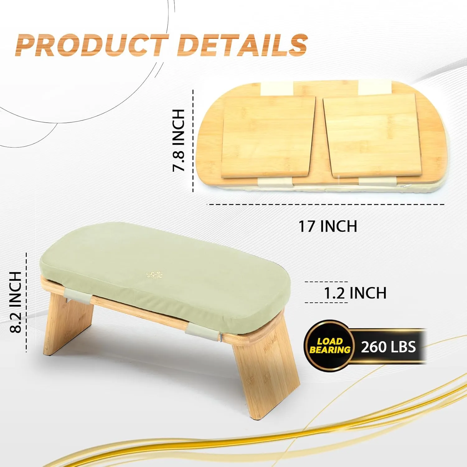 Meditation Bench, Bamboo Meditation Stool, Folding Kneeling Meditation Bench, Seiza Prayer Bench, Prayer Bench with Meditation Cushion, Kneeling Stool (Beige)