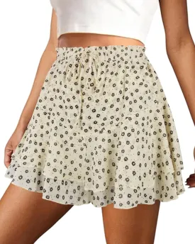 Mini Skirts for Women 2025 Casual Boho Floral Skorts Layered Hem A-Line Tennis Chiffon Shorts