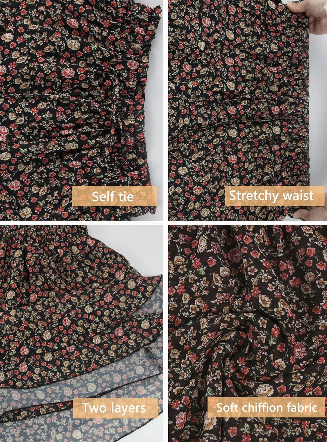 Mini Skirts for Women 2025 Casual Boho Floral Skorts Layered Hem A-Line Tennis Chiffon Shorts