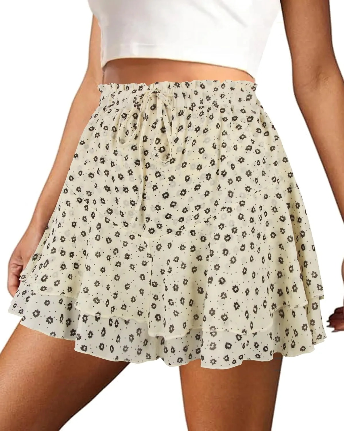 Mini Skirts for Women 2025 Casual Boho Floral Skorts Layered Hem A-Line Tennis Chiffon Shorts