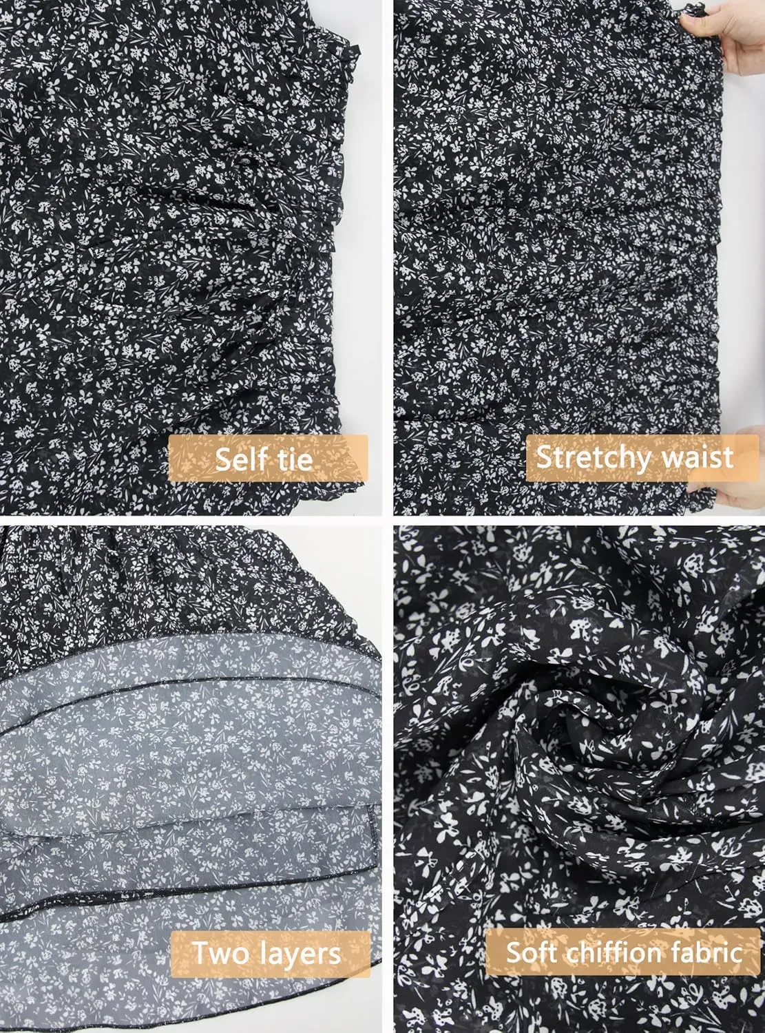 Mini Skirts for Women 2025 Casual Boho Floral Skorts Layered Hem A-Line Tennis Chiffon Shorts