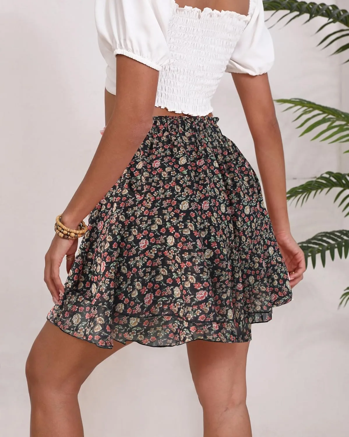 Mini Skirts for Women 2025 Casual Boho Floral Skorts Layered Hem A-Line Tennis Chiffon Shorts