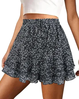 Mini Skirts for Women 2025 Casual Boho Floral Skorts Layered Hem A-Line Tennis Chiffon Shorts