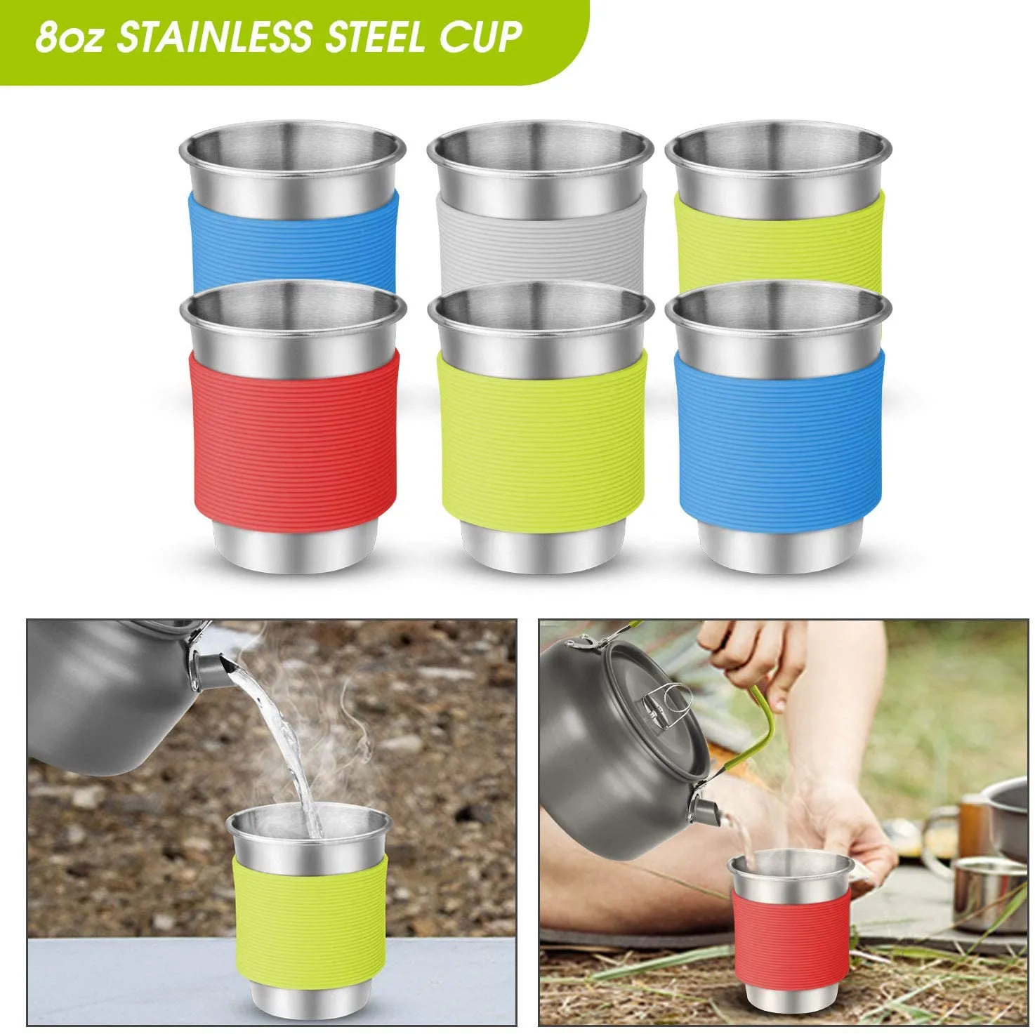 Odoland 39Pcs Camping Cookware Mess Kit, Non-Stick Large Size Hanging Pot Pan Kettle with Base Dinner Cutlery Sets for 6 and More, Cups Dishes Forks Spoons Kit for Outdoor Camping Hiking Picnic