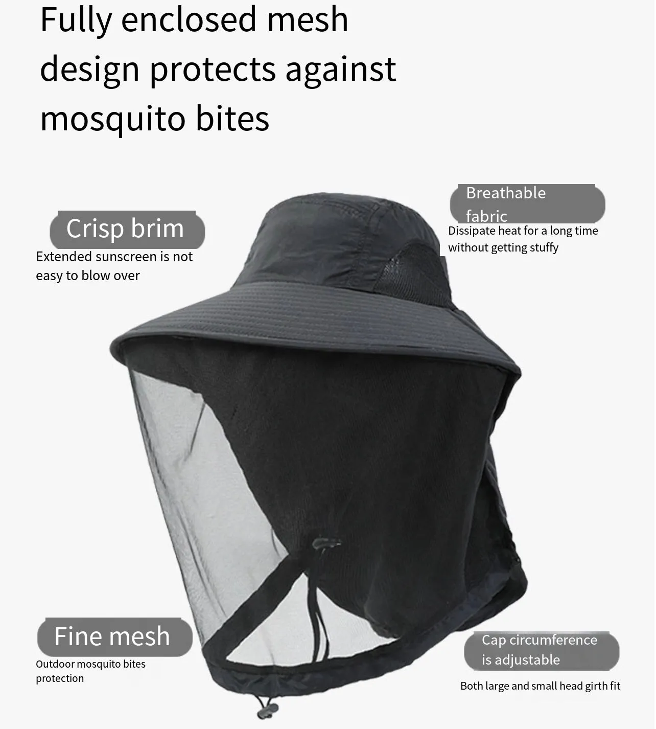 Outdoor Mosquito-Proof Fishing Hat – UV Protection Breathable Mesh Face Cover Night Fishing Insect & Bee Shield
