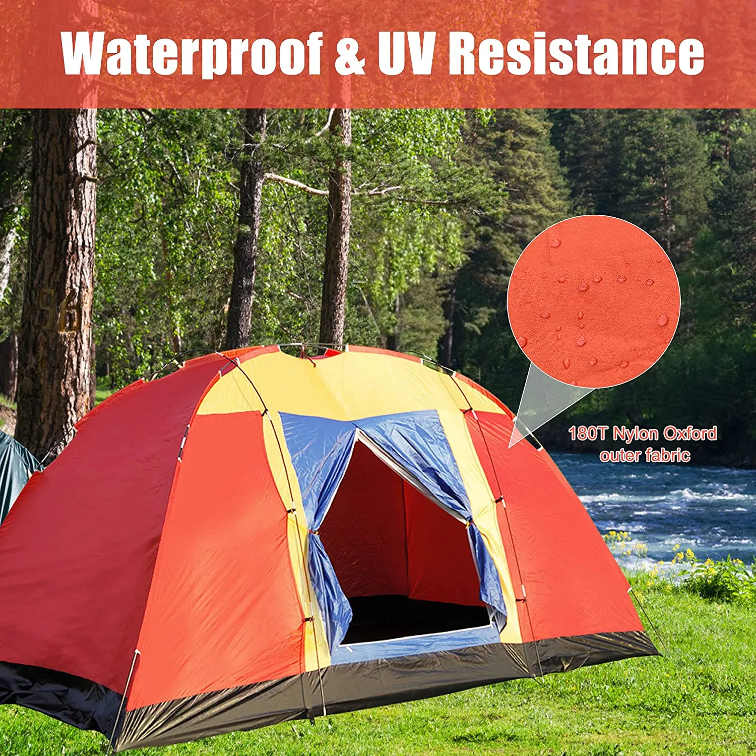 Outdoor Waterproof 8-Person Foldable Camping Tent w/ Carry Bag, Red