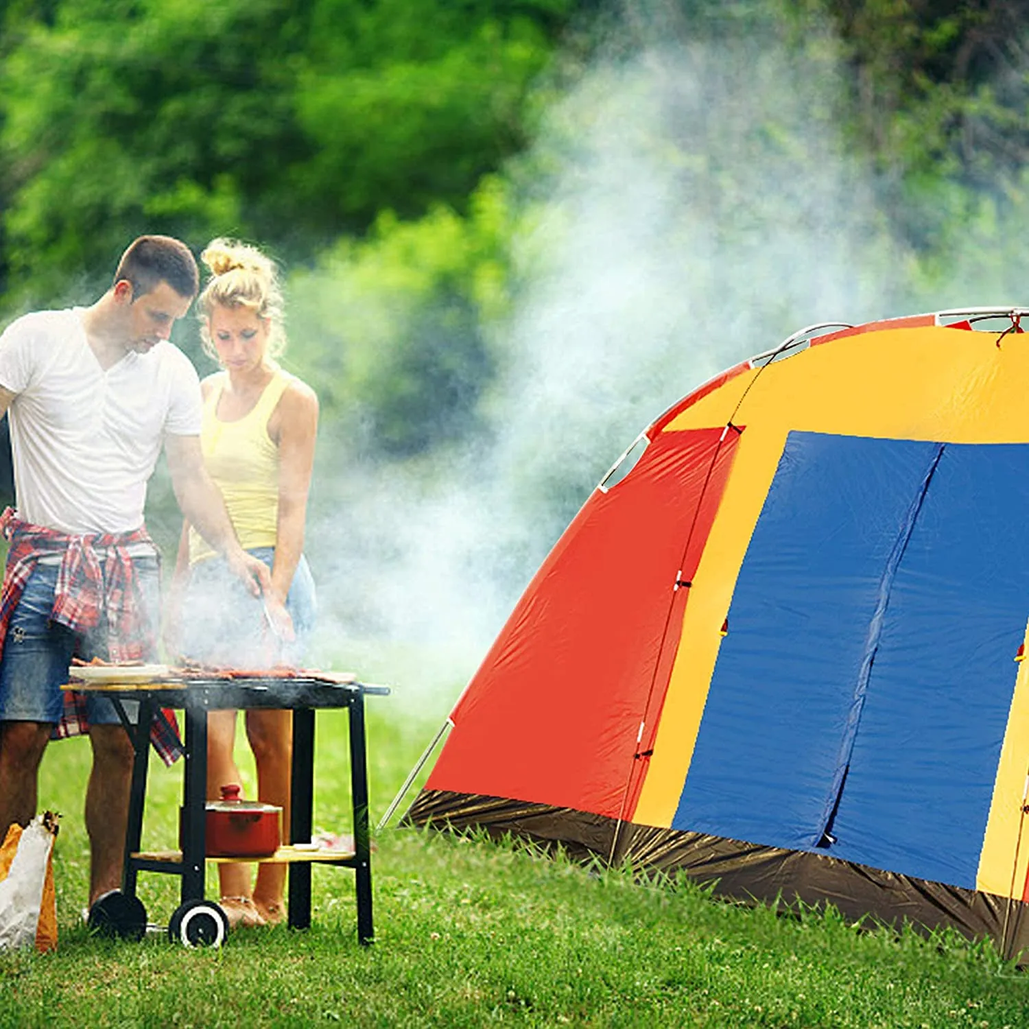 Outdoor Waterproof 8-Person Foldable Camping Tent w/ Carry Bag, Red