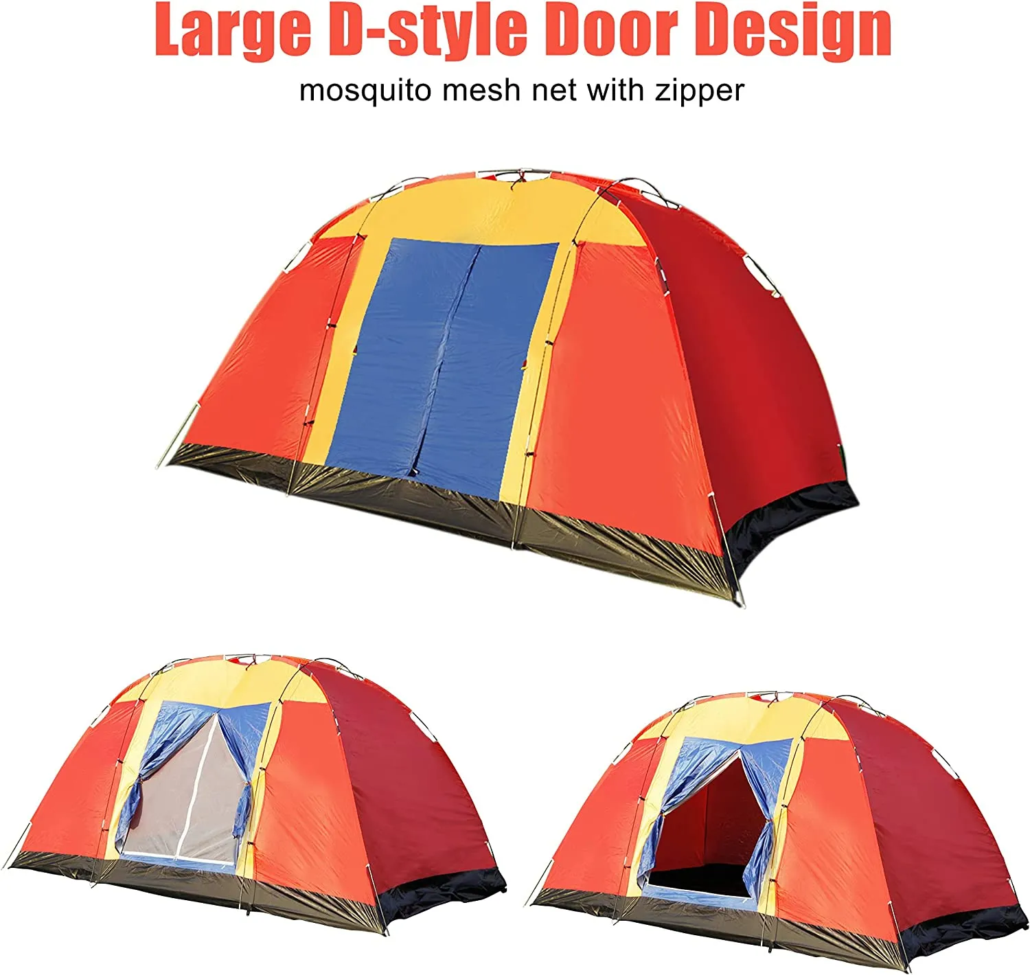 Outdoor Waterproof 8-Person Foldable Camping Tent w/ Carry Bag, Red