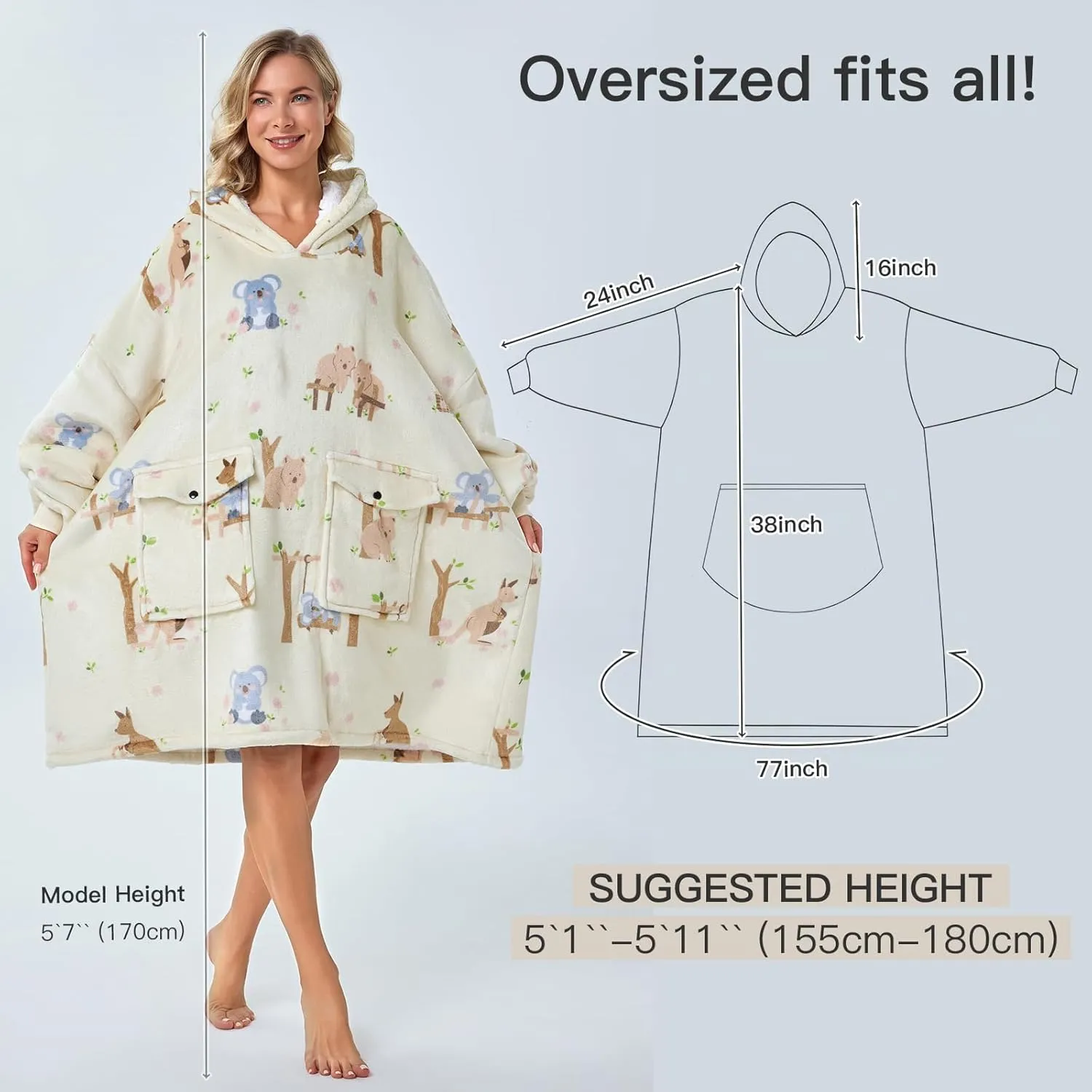 Oversized Wearable Blanket, Big Hooded Blanket Sweater, Hideout Hoodie for Women Teen Girl Sister Gifts
