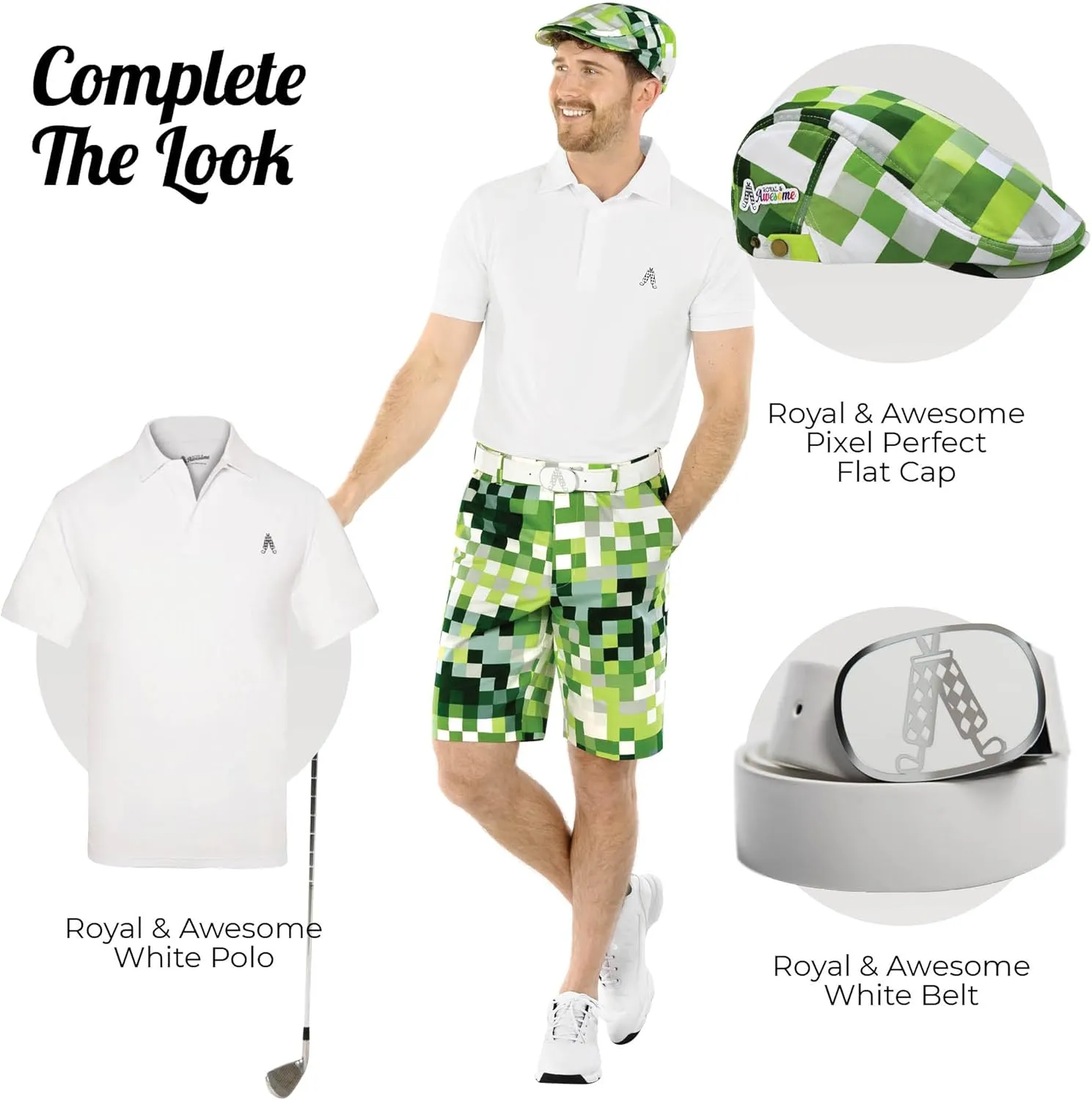 Royal & Awesome Mens Golf Shorts, Crazy Golf Shorts For Men, Plaid Shorts Men - Golf Tool Included