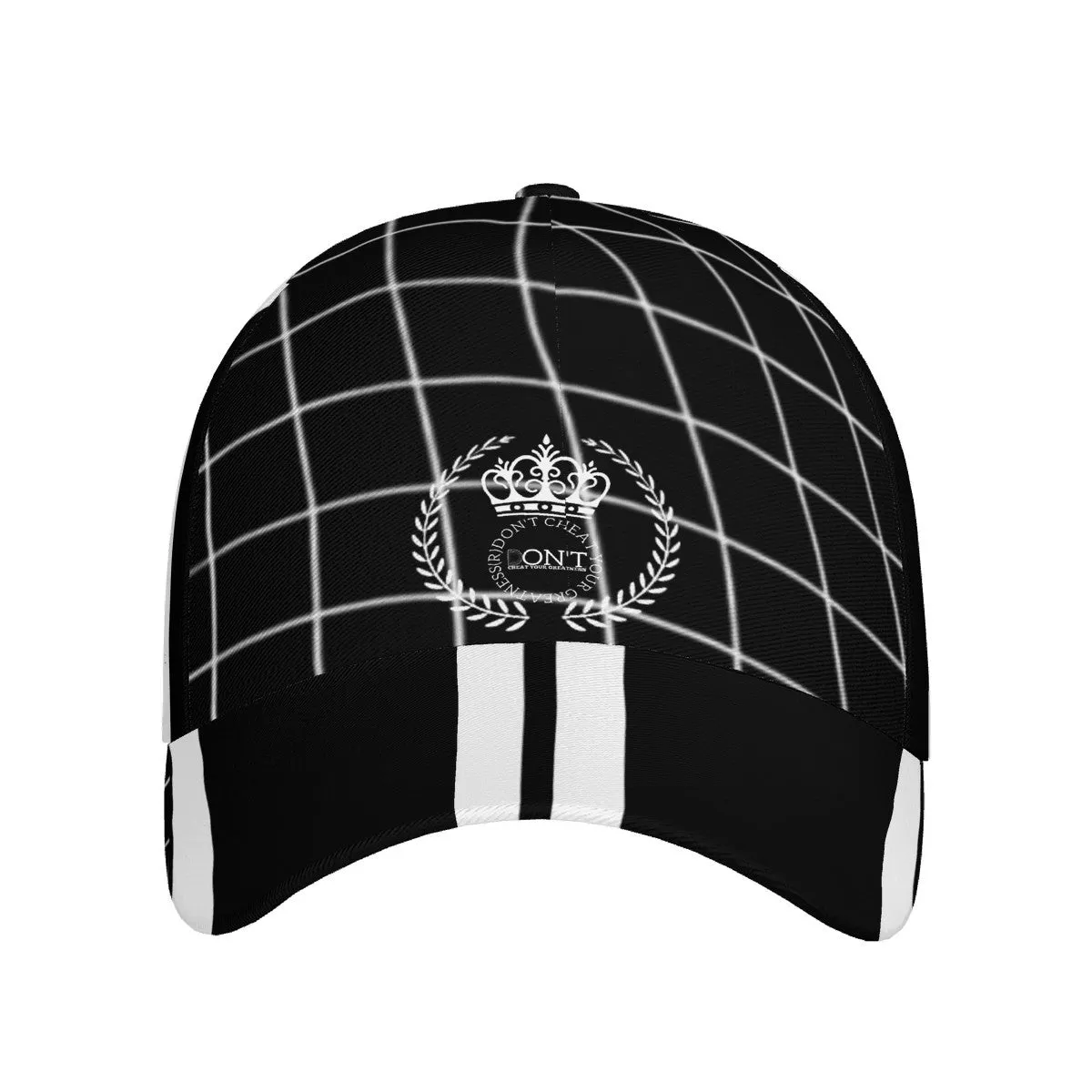 Royalty 24 White Logo , Netting ,Stripes & Black Curved Brim Baseball Cap (AOP)