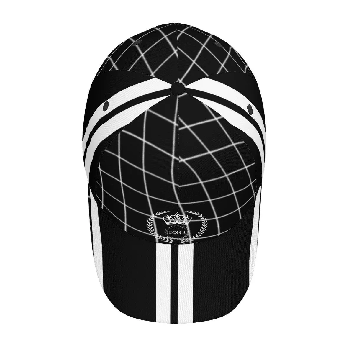 Royalty 24 White Logo , Netting ,Stripes & Black Curved Brim Baseball Cap (AOP)