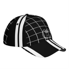Royalty 24 White Logo , Netting ,Stripes & Black Curved Brim Baseball Cap (AOP)