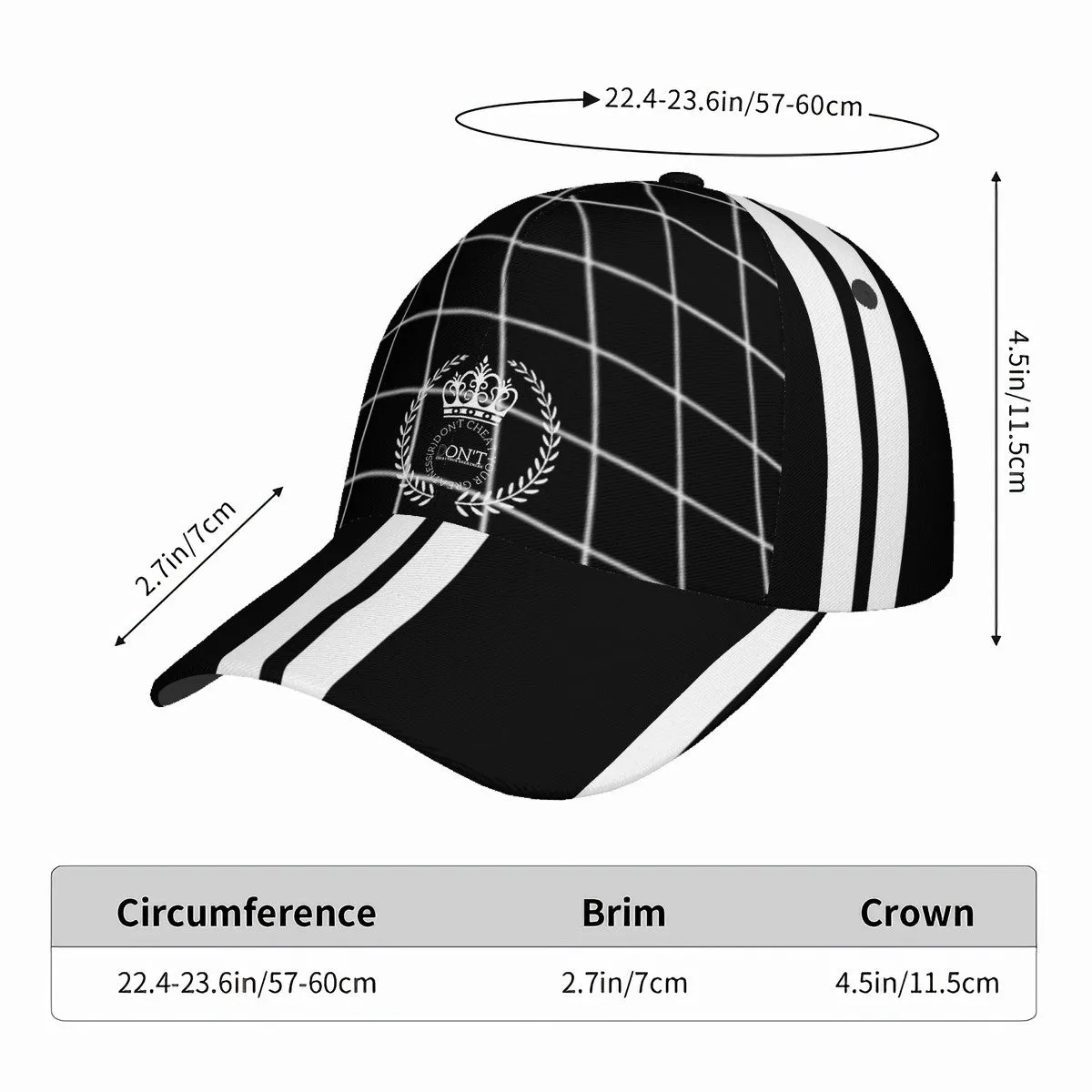 Royalty 24 White Logo , Netting ,Stripes & Black Curved Brim Baseball Cap (AOP)