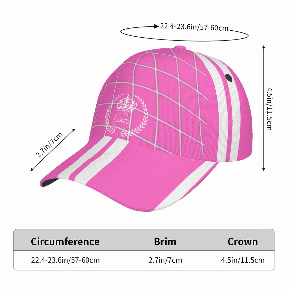 Royalty 24 White Logo, Netting ,Stripes & Pink Curved Brim Baseball Cap (AOP)