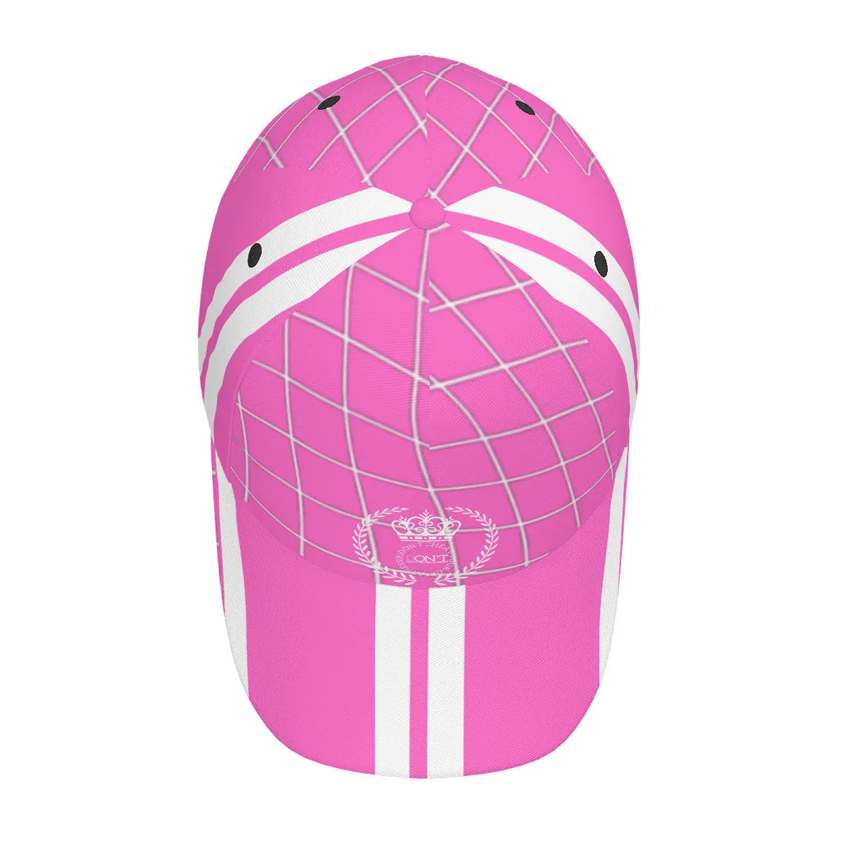 Royalty 24 White Logo, Netting ,Stripes & Pink Curved Brim Baseball Cap (AOP)