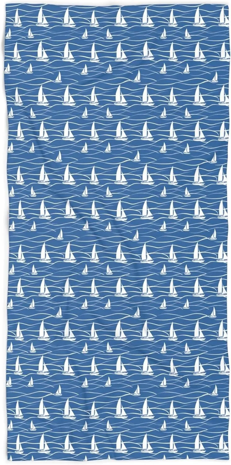 Sailboat Beach Towel with Blue Ocean Waves Design (30"  60")