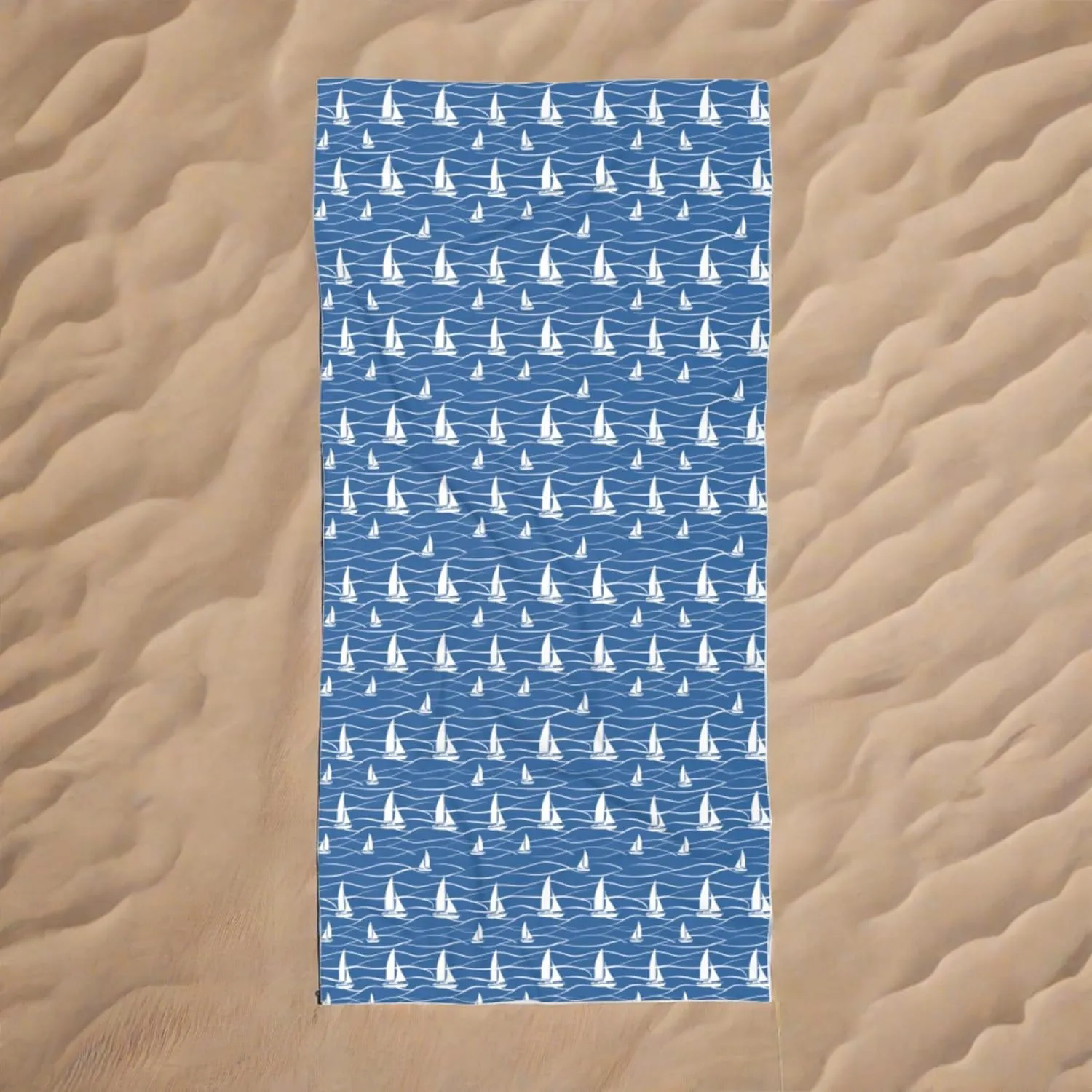 Sailboat Beach Towel with Blue Ocean Waves Design (30"  60")