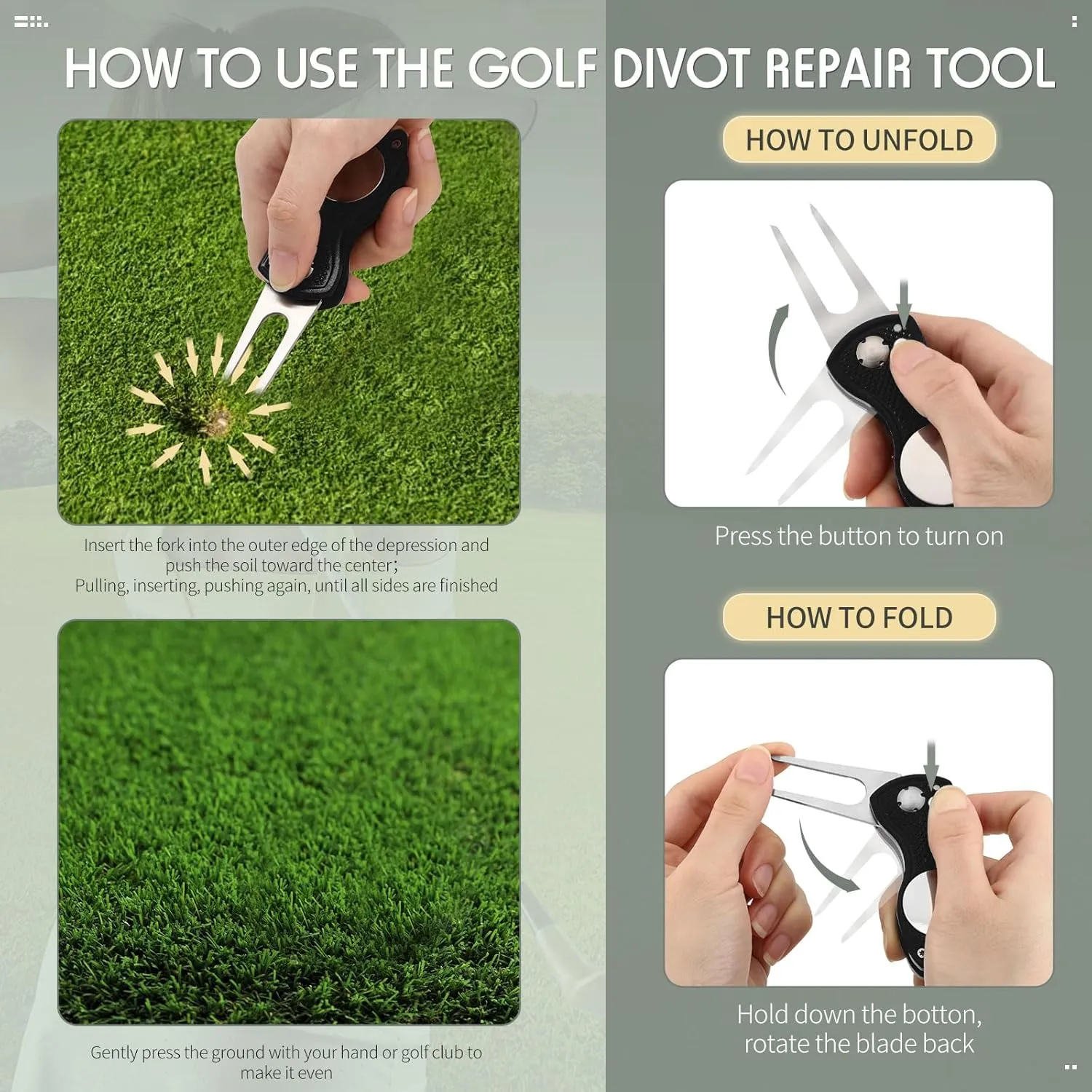 Skylety 4 Pcs Golf Divot Repair Tool Metal Foldable Golf Divot Tool with Magnetic Pop-up Button Ball Marker Stainless Steel Switchblade for Golfers Prizes