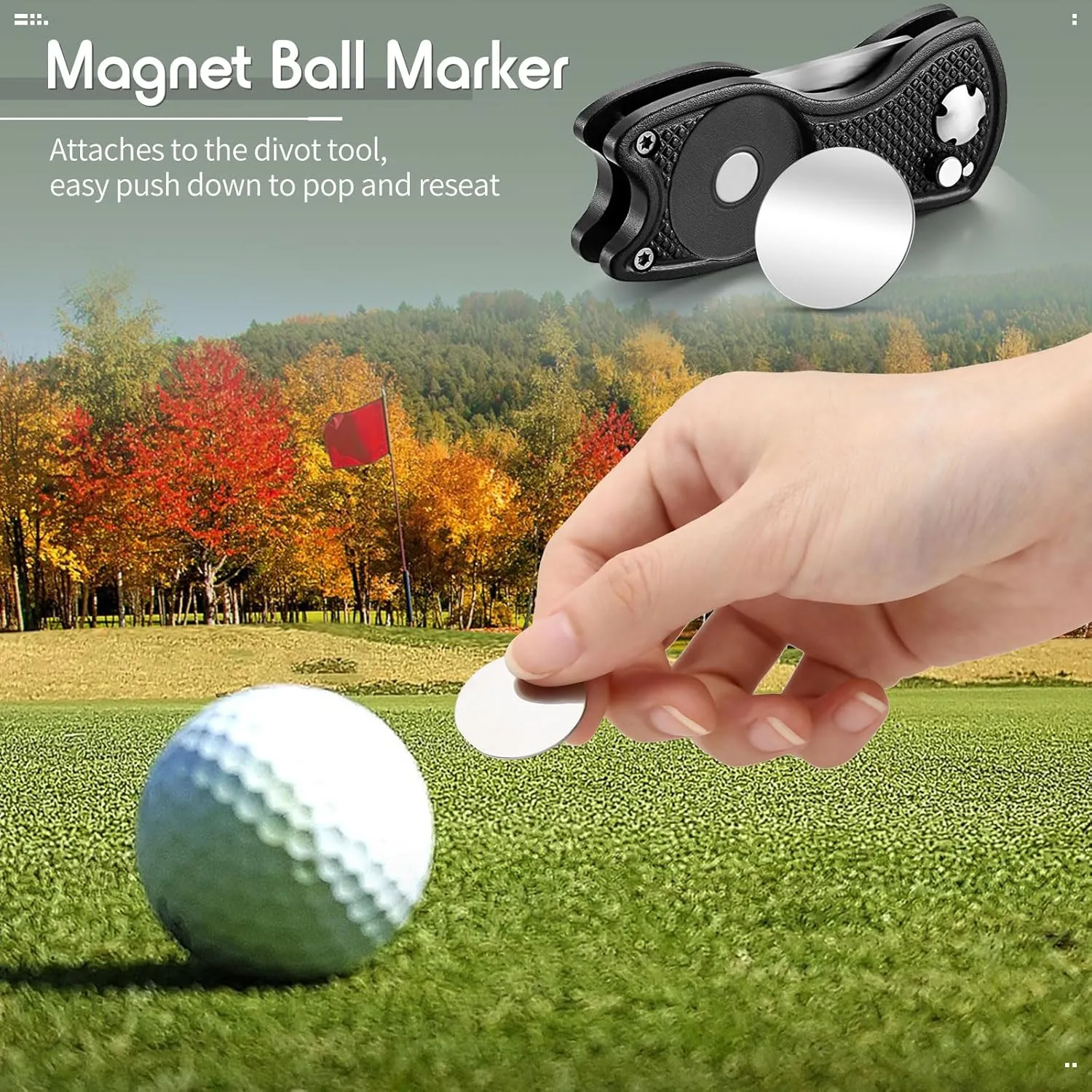 Skylety 4 Pcs Golf Divot Repair Tool Metal Foldable Golf Divot Tool with Magnetic Pop-up Button Ball Marker Stainless Steel Switchblade for Golfers Prizes
