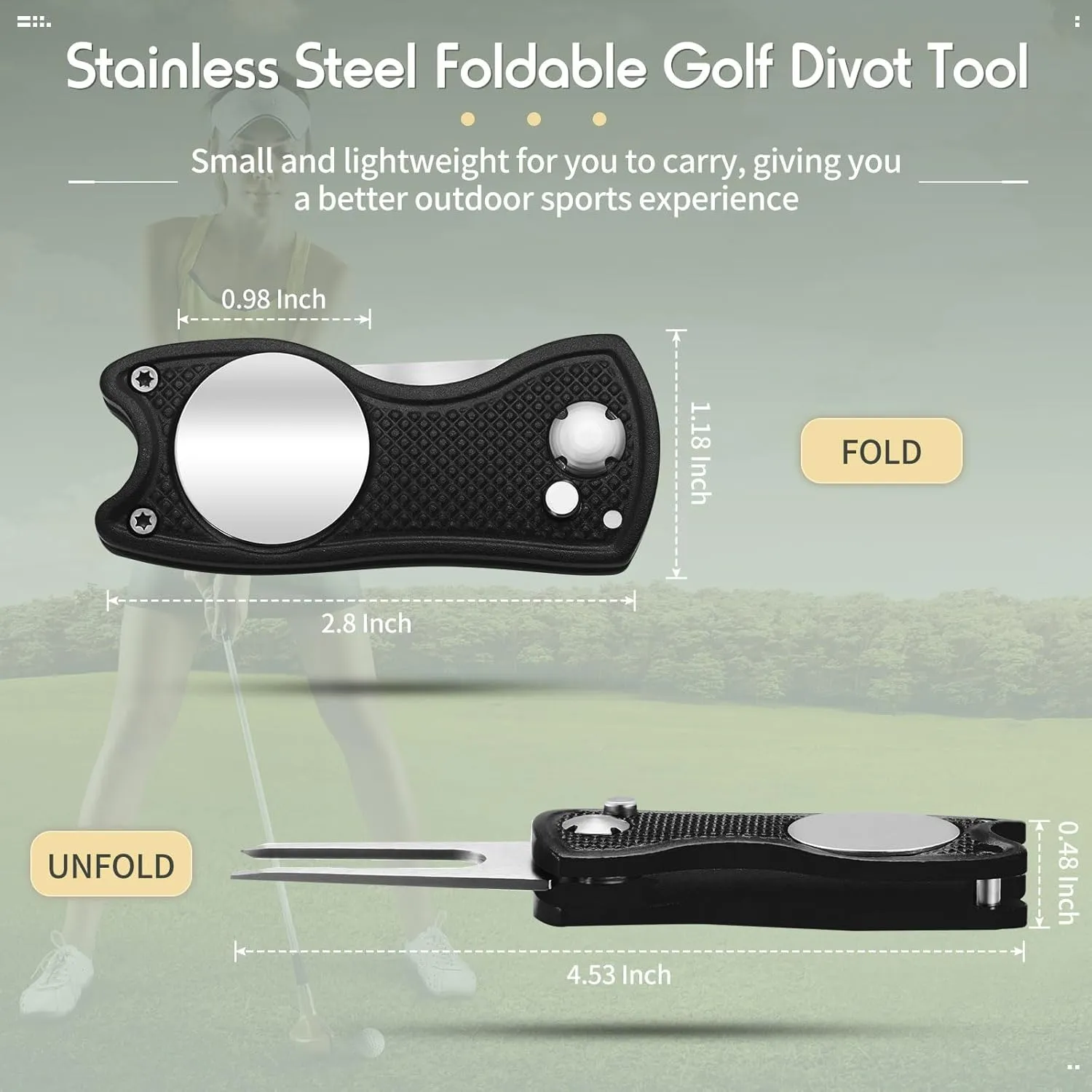 Skylety 4 Pcs Golf Divot Repair Tool Metal Foldable Golf Divot Tool with Magnetic Pop-up Button Ball Marker Stainless Steel Switchblade for Golfers Prizes