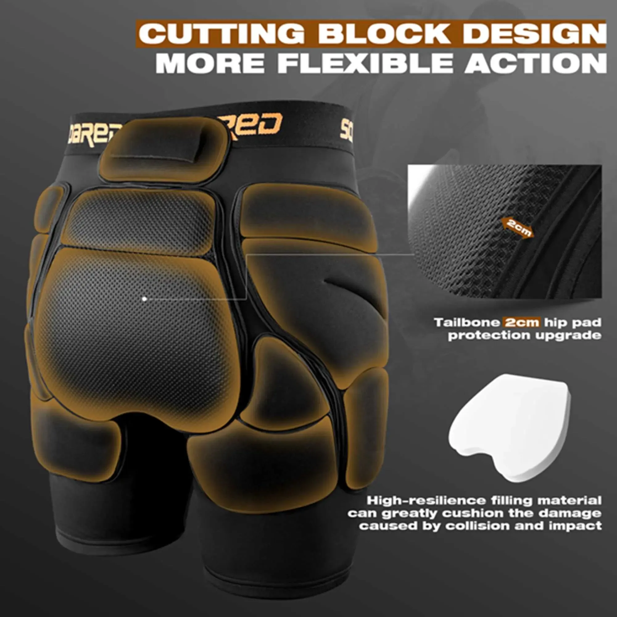 Soared 3D Hip Butt Padded Shorts - Ski, Skateboard, Snowboarding for Men Women