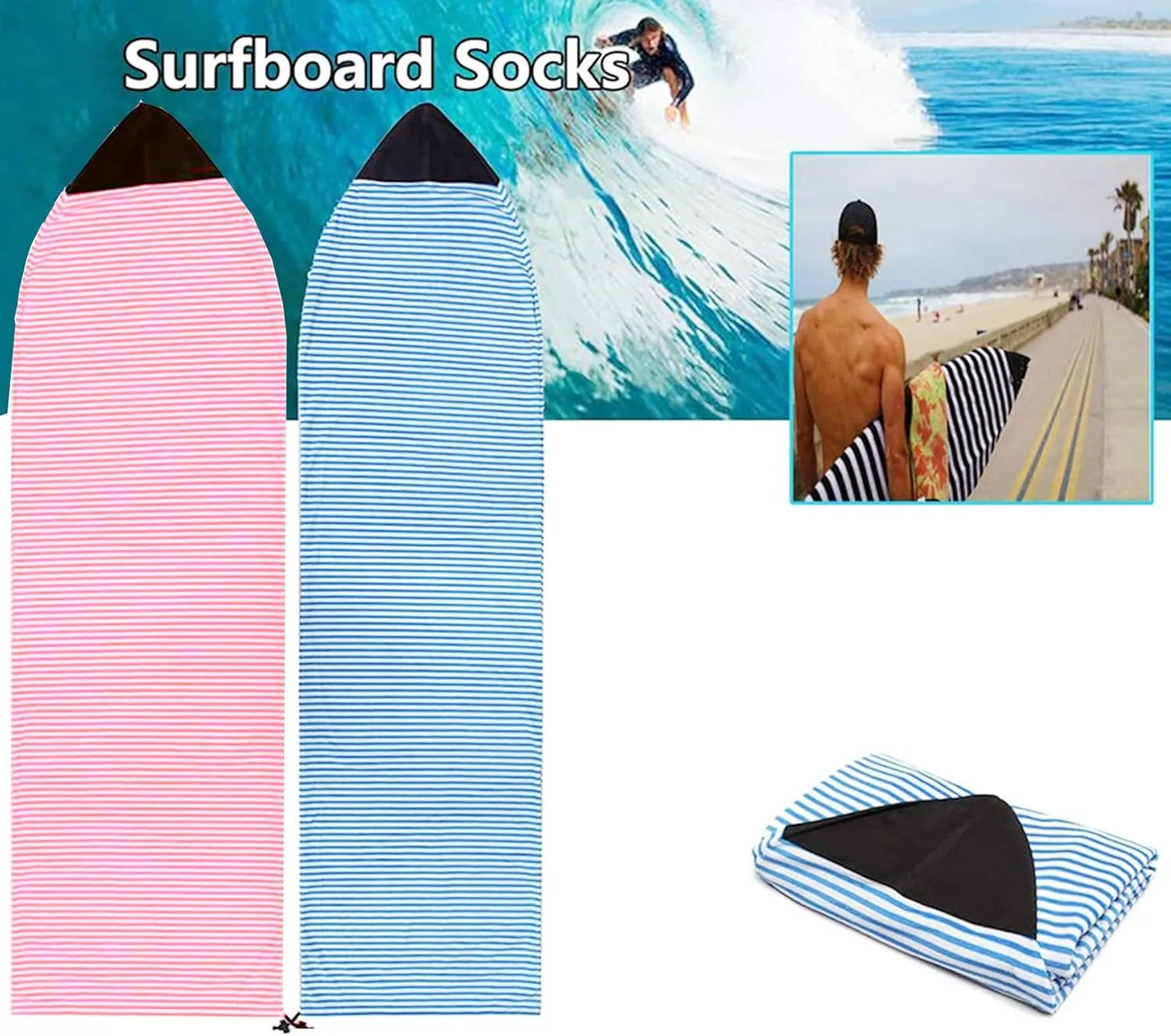 Surf Sock, Surfboard Sock,Paddle Board Cover,Sup Cover,Surfboard Cover, Paddleboard Surf Board Cover, 8ft Quick Dry Stretch Surfboard Bag with Drawstring Closure