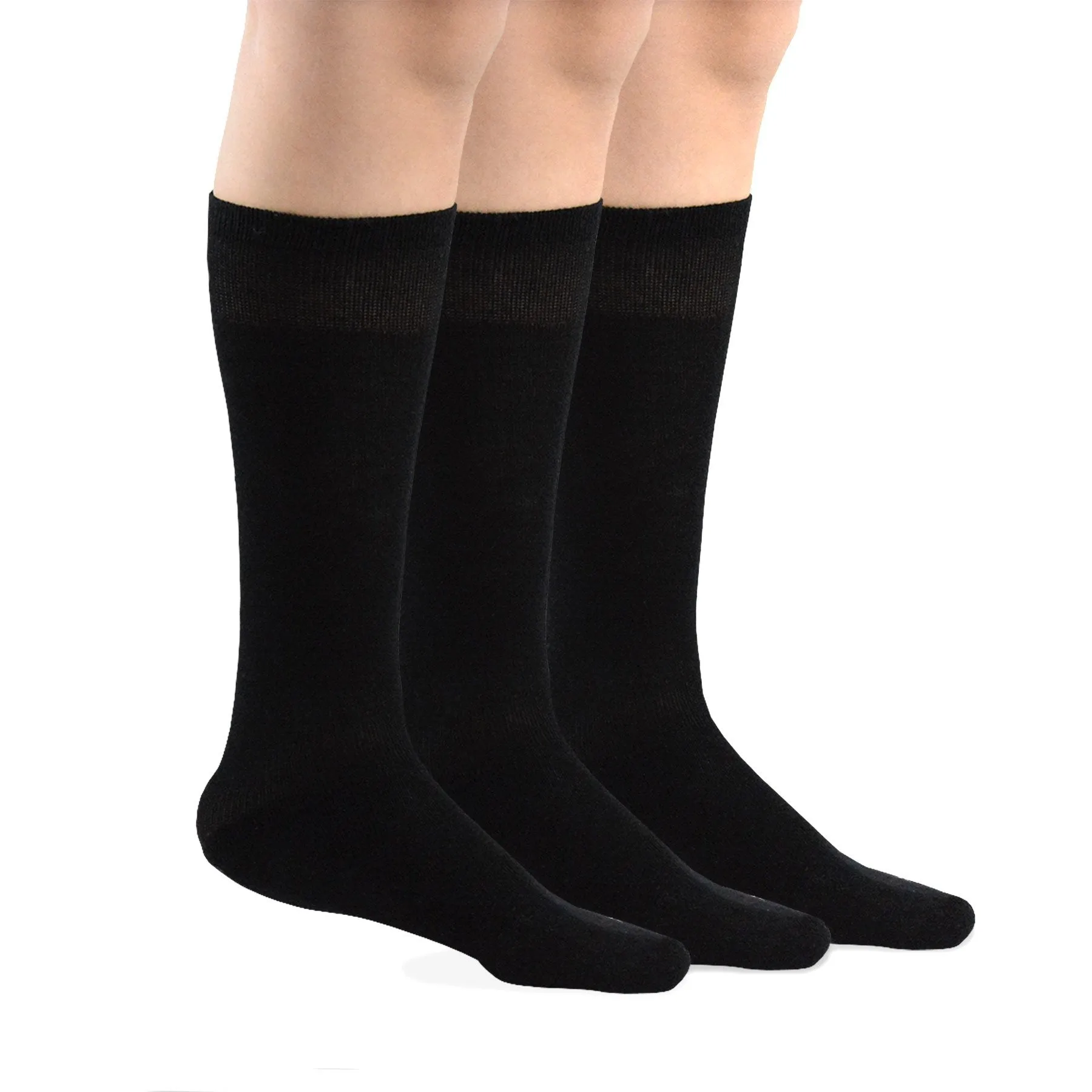 TeeHee Socks Unisex Soccer Bamboo Knee High Black 3-Pack (50080)
