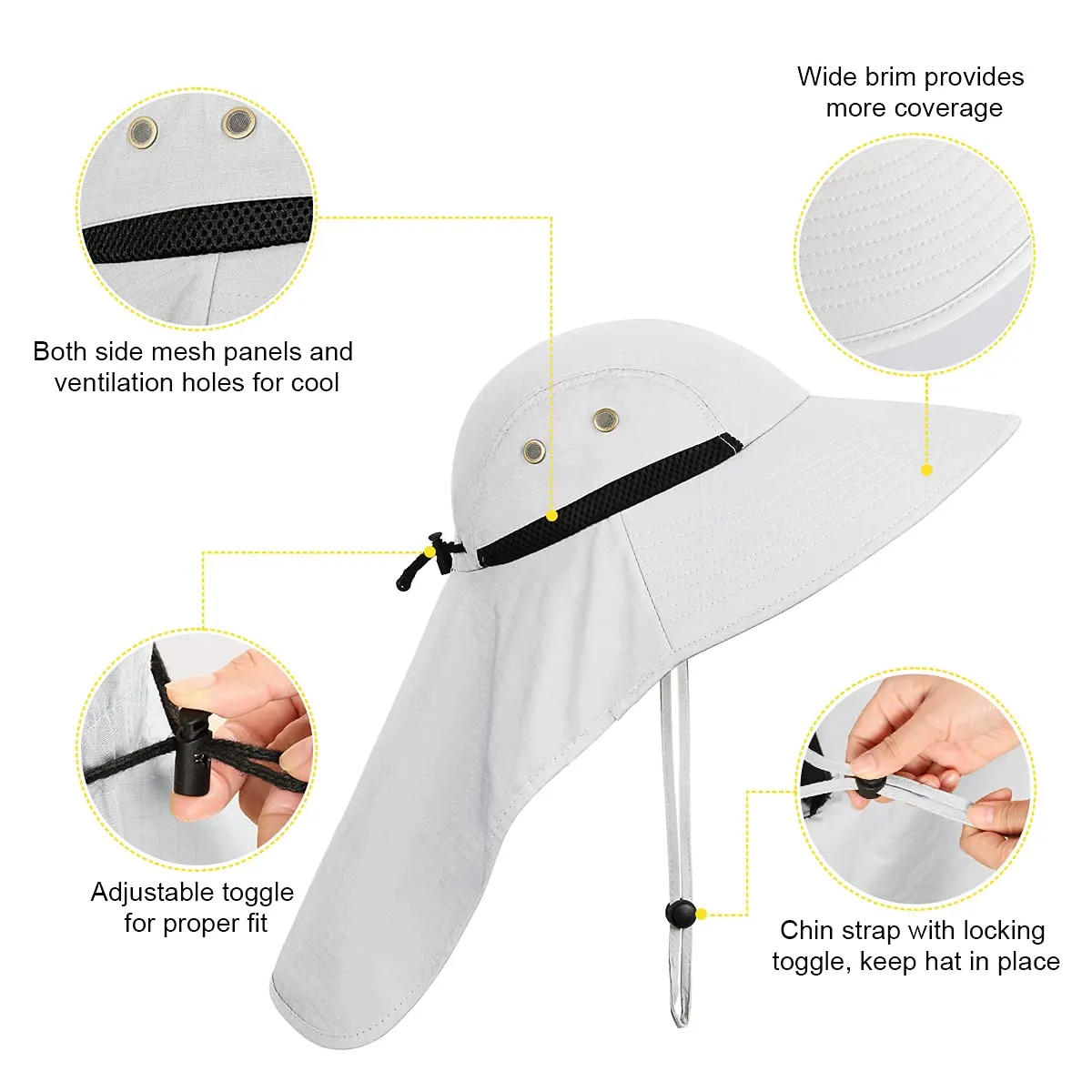 UV Protection Wide Brim Fishing Hat with Neck Flap