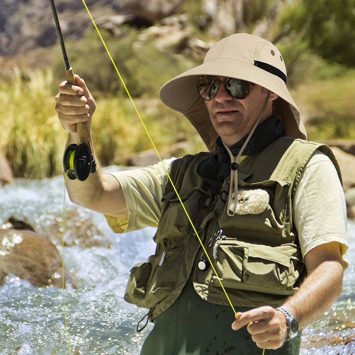 UV Protection Wide Brim Fishing Hat with Neck Flap