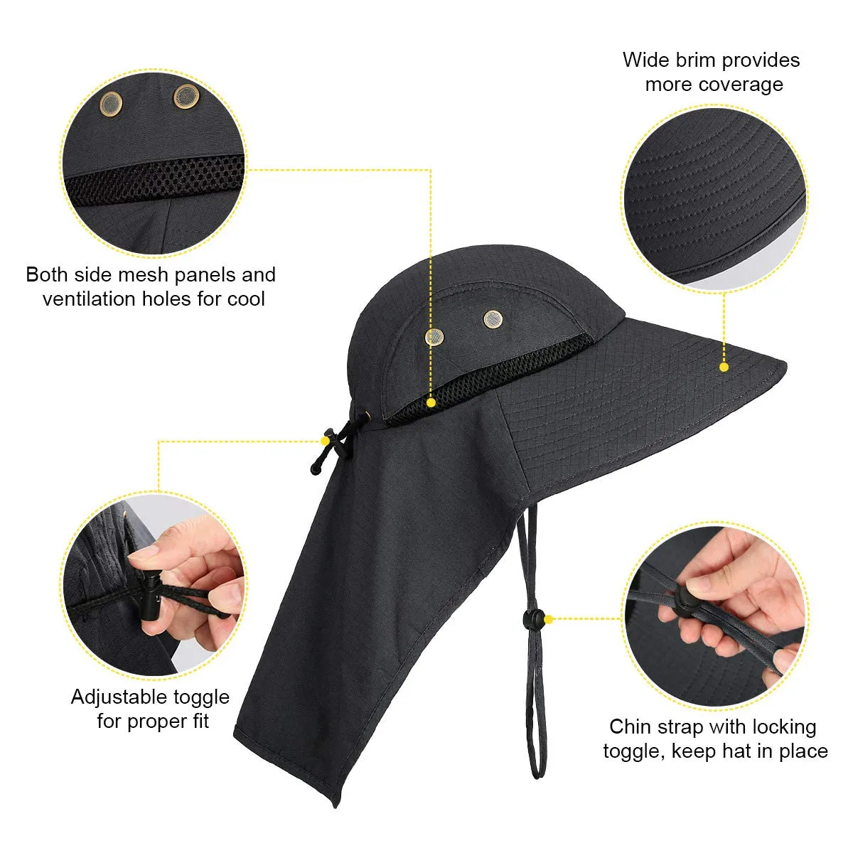 UV Protection Wide Brim Fishing Hat with Neck Flap