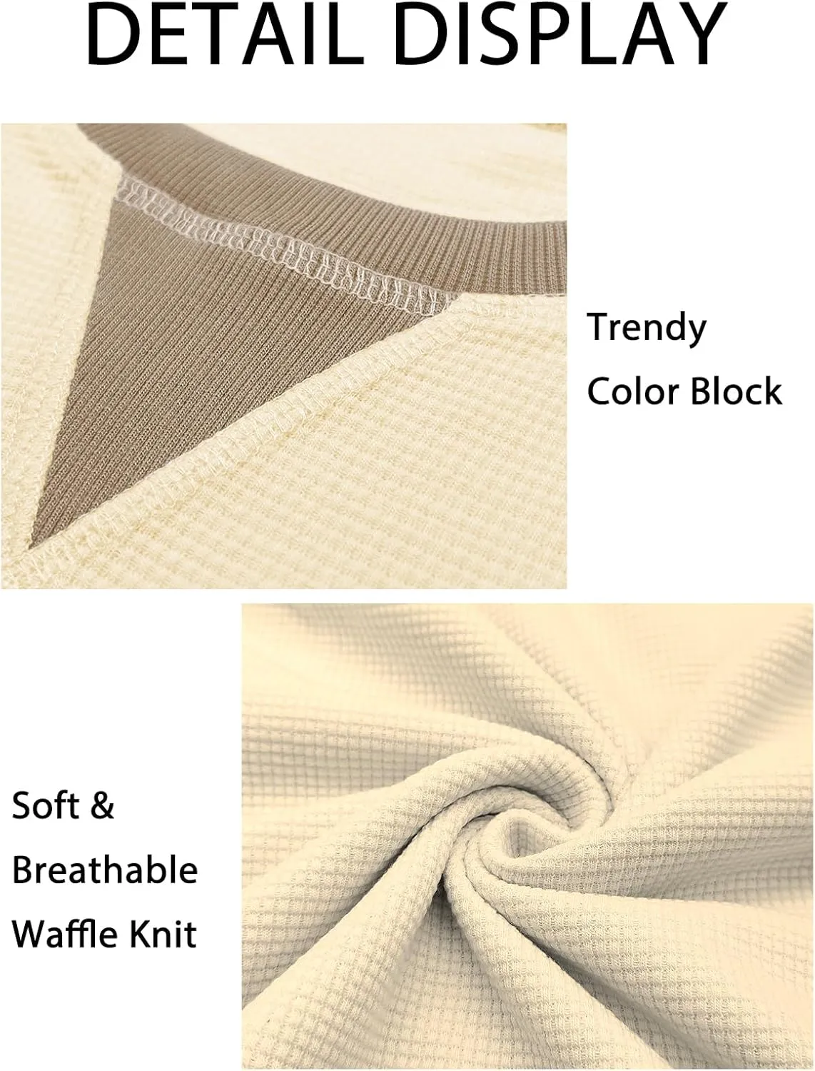 VISLILY Womens-Plus-Size-Sweatshirts Trendy Color Block Casual Long Sleeve Tops Waffle Knit Oversized Shirts Loose Fit Tunics