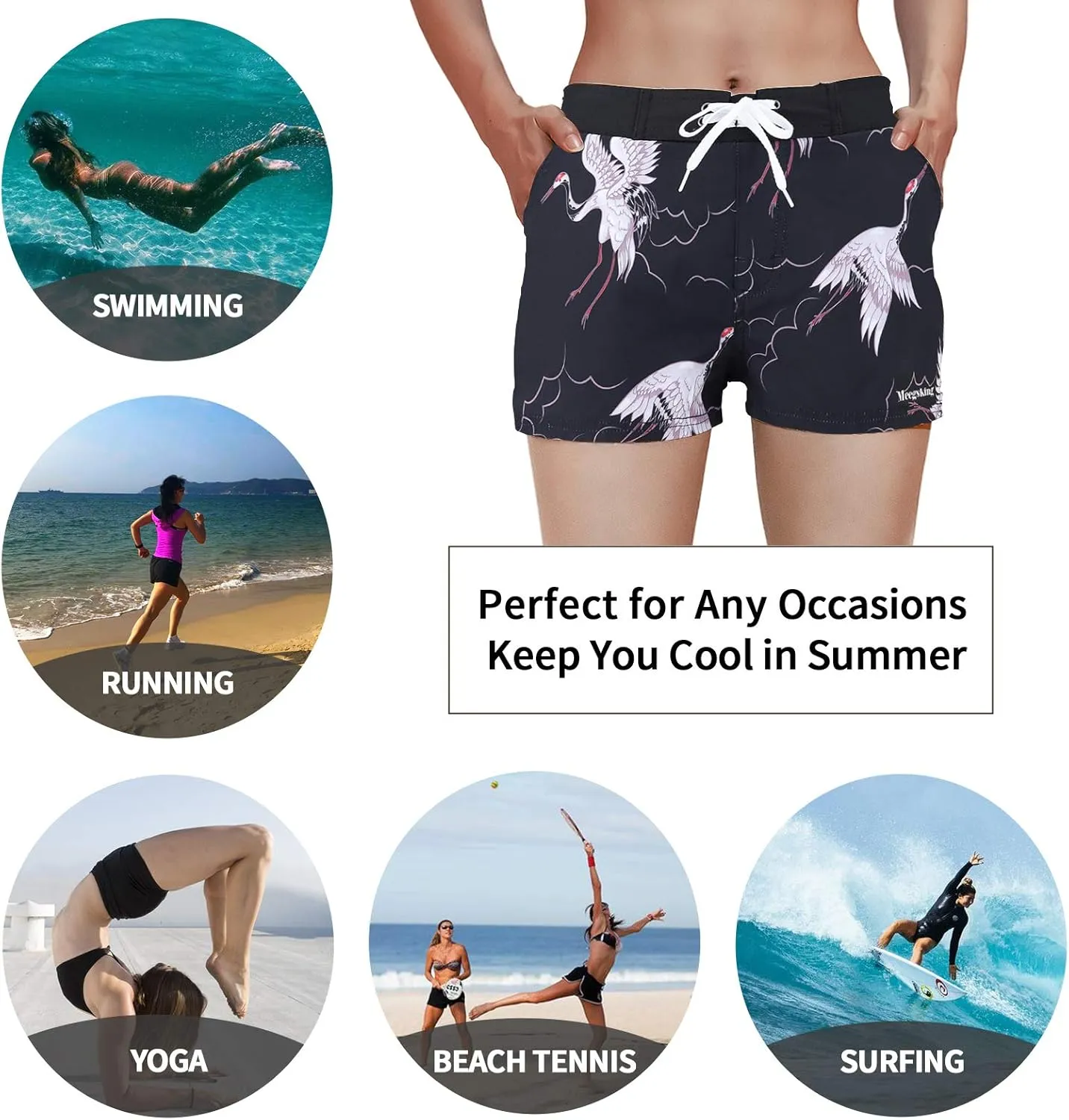Women Quick Dry Swimwear Trunks Sports Board Shorts with Soft Briefs Inner Lining