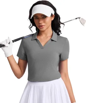 Women's Golf Tennis Shirts Short Sleeve Polo Collared V Neck Workout Tops UV Protection Lightweight Moisture Wicking Shirt