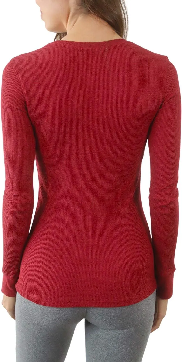 Women's Long Sleeve Waffle Knit Stretch Cotton Thermal Underwear Shirt