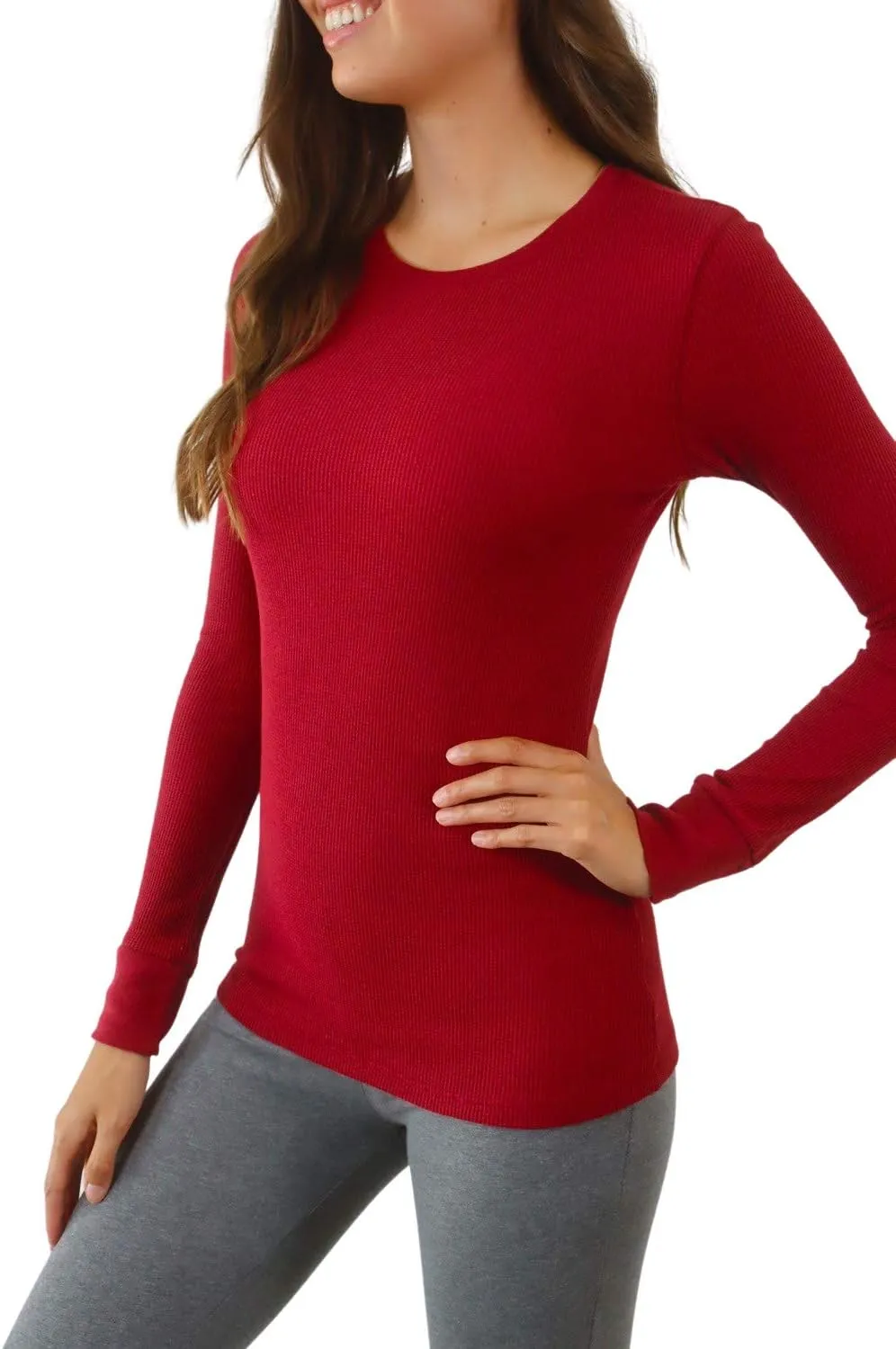 Women's Long Sleeve Waffle Knit Stretch Cotton Thermal Underwear Shirt