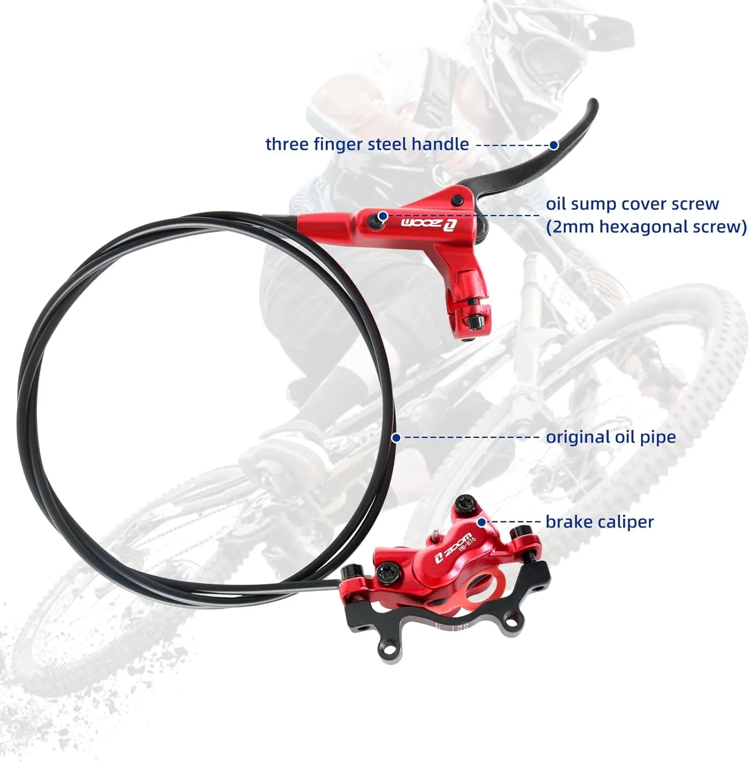 Z00M HB876 4-Pistons Hydraulic Disc Brake Set, MTB Hydraulic Brakes Left Front 850mm Right Rear 1450mm Bicycle Hydraulic Brake Kit for eBike, Mountain Bike, Road Bike, Fat Bike(Pre-Bled)