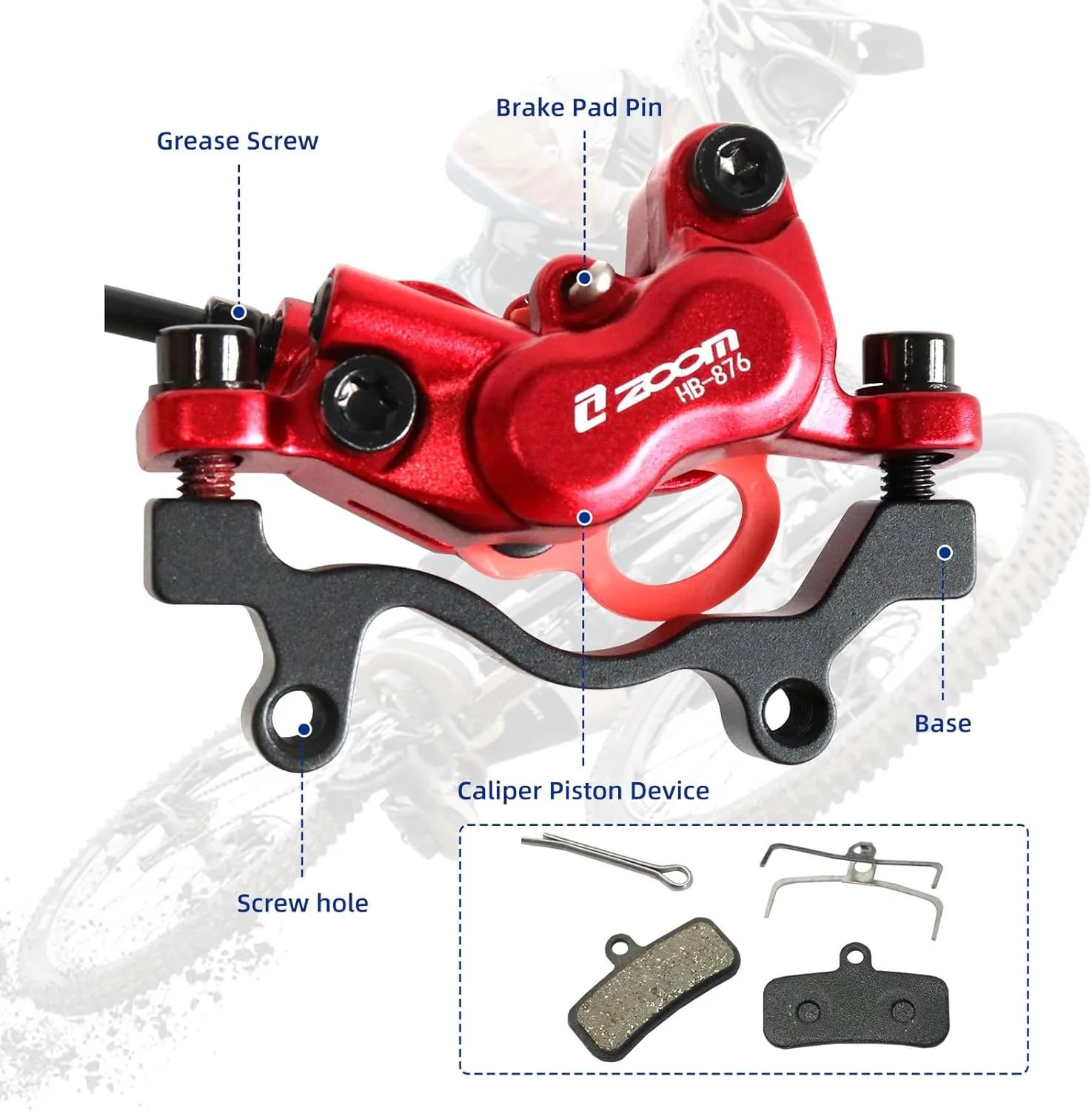 Z00M HB876 4-Pistons Hydraulic Disc Brake Set, MTB Hydraulic Brakes Left Front 850mm Right Rear 1450mm Bicycle Hydraulic Brake Kit for eBike, Mountain Bike, Road Bike, Fat Bike(Pre-Bled)