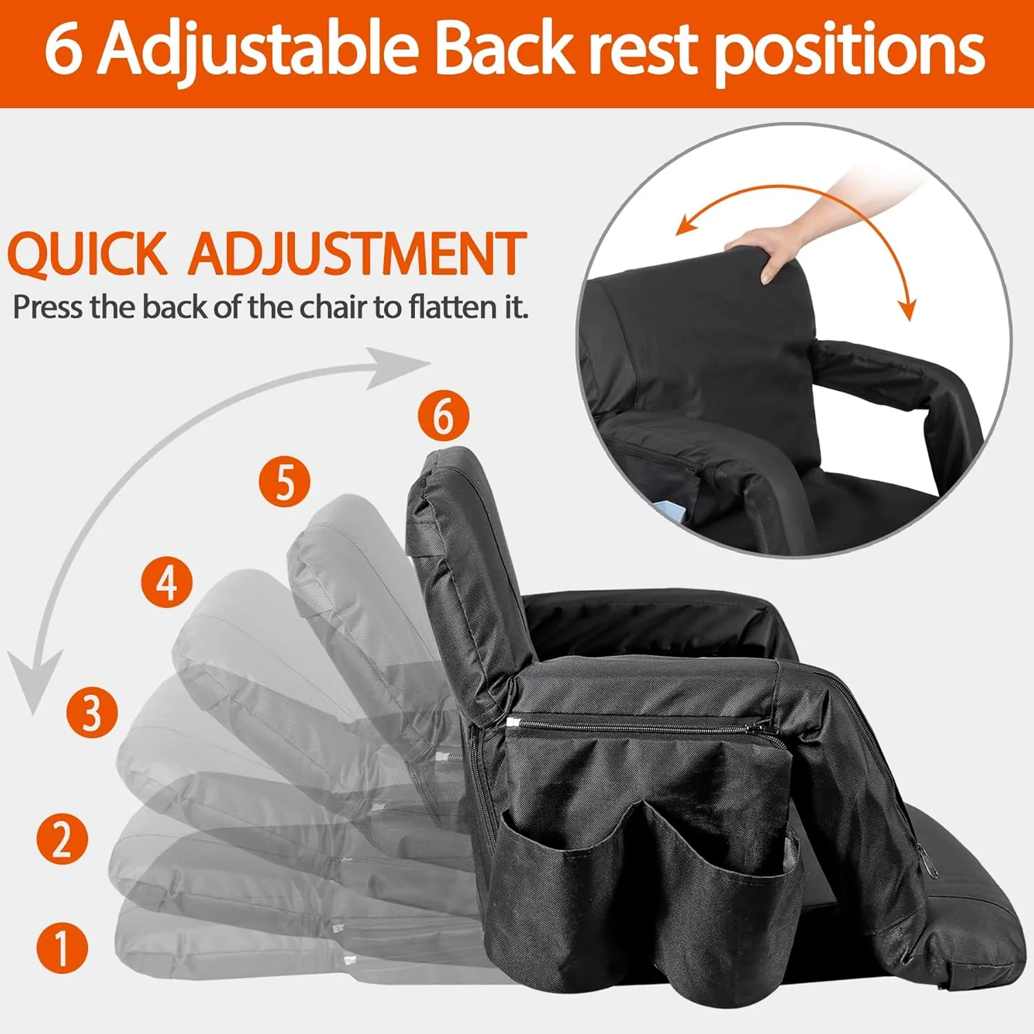 ZENY™ 25" Wide Stadium Seat for Bleachers w/Back Support Padded Cushion Portable Reclining Bleacher Seats Camping Stadium Chair Waterproof