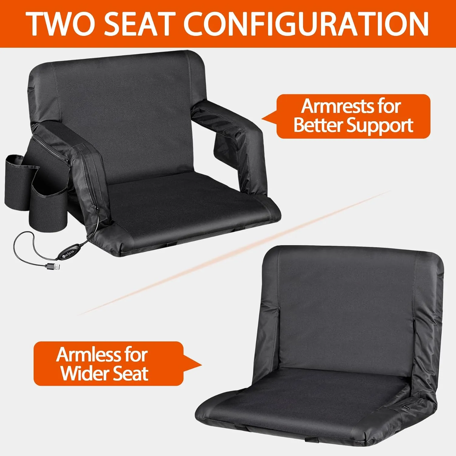 ZENY™ 25" Wide Stadium Seat for Bleachers w/Back Support Padded Cushion Portable Reclining Bleacher Seats Camping Stadium Chair Waterproof